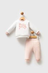 U.S. Polo Assn. Beyaz Somon Kız Bebek 3 İplik Kalın Kışlık Alt Üst Takım - Thumbnail