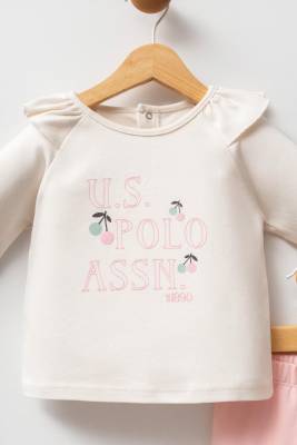 U.S. Polo Assn. - U.S. Polo Assn. Ekru Pembe Kız Bebek 2 iplik alt üst takım (1)