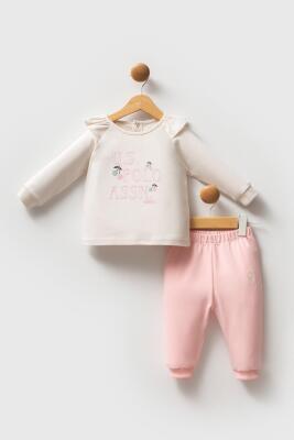 U.S. Polo Assn. Ekru Pembe Kız Bebek 2 iplik alt üst takım - 1