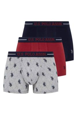 U.S. Polo Assn. - U.S. Polo Assn. Erkek 3'lü Paket Likralı Boxer, Lacivert Bordo Baskılı, %95 pamuk %5 elastan