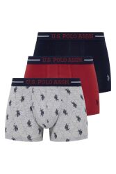U.S. Polo Assn. Erkek 3'lü Paket Likralı Boxer, Lacivert Bordo Baskılı, %95 pamuk %5 elastan