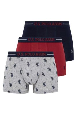 U.S. Polo Assn. Erkek 3'lü Paket Likralı Boxer, Lacivert Bordo Baskılı, %95 pamuk %5 elastan - 1