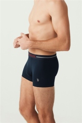 U.S. Polo Assn. Erkek 3'lü Paket Likralı Boxer, Lacivert Bordo Baskılı, %95 pamuk %5 elastan - 3