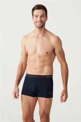U.S. Polo Assn. Erkek 3'lü Paket Likralı Boxer, Lacivert Bordo Baskılı, %95 pamuk %5 elastan - 2
