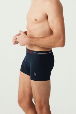 U.S. Polo Assn. Erkek 3'lü Paket Likralı Boxer, Lacivert Bordo Baskılı, %95 pamuk %5 elastan - 3