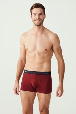 U.S. Polo Assn. Erkek 3'lü Paket Likralı Boxer, Lacivert Bordo Baskılı, %95 pamuk %5 elastan - 4