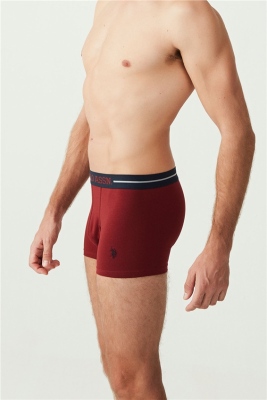 U.S. Polo Assn. Erkek 3'lü Paket Likralı Boxer, Lacivert Bordo Baskılı, %95 pamuk %5 elastan - 5