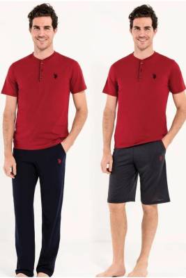 U.S. Polo Assn. - U.S. Polo Assn. Erkek 3lü Pijama Takımı, %100 Pamuk Pijama Takımı ve şort