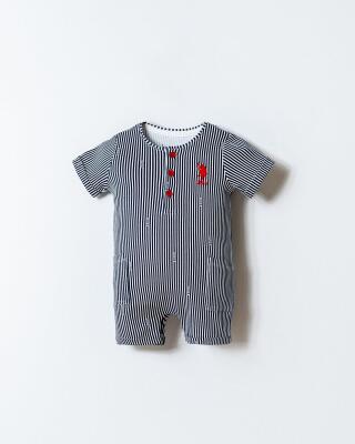 U.S. Polo Assn. Erkek Bebek %100 Pamuk Çizgili Golf Tulum | Yazlık Bebek Tulum  - 1