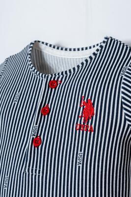 U.S. Polo Assn. Erkek Bebek %100 Pamuk Çizgili Golf Tulum | Yazlık Bebek Tulum  - 2