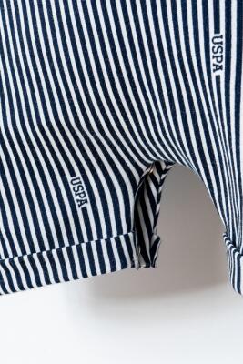 U.S. Polo Assn. Erkek Bebek %100 Pamuk Çizgili Golf Tulum | Yazlık Bebek Tulum  - 5