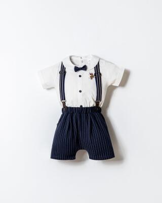 U.S. Polo Assn. Erkek Bebek 2’li Şık Takım – Poplin Gömlek & Askılı Dokuma Şort, Papyon Detaylı - 1