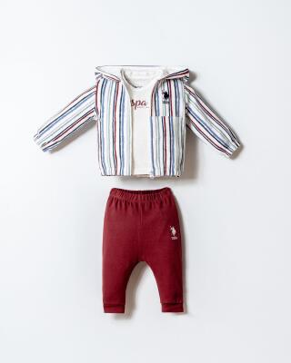 U.S. Polo Assn. Erkek Bebek 3’lü Takım Kapüşonlu Ceket Tişört Pantolon Pamuklu Bebek Takımı - 1