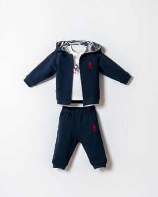 U.S. Polo Assn. Erkek Bebek 3’lü Takım Kapüşonlu Fermuarlı Sweatshirt T-Shirt Pantolon - 1
