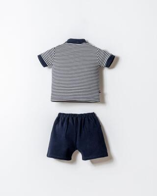 U.S. Polo Assn. Erkek Bebek Çizgili Polo Yaka Şort Takım %100 Pamuk İnterlok T-Shirt Lacivert İki İplik Şort - 4