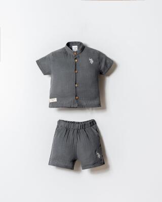 U.S. Polo Assn. Erkek Bebek Müslin Şort Gömlek Takım %100 Pamuk Yazlık - 5