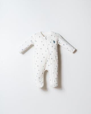 U.S. Polo Assn. Erkek Bebek Patikli Tulum %100 Pamuk İnterlok Örme Fermuarlı Yenidoğan Bebek Tulum - 1