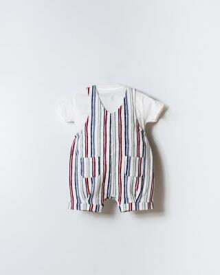U.S. Polo Assn. Erkek Bebek Salopet Takım Çizgili Bahçıvan Tulum T-Shirt Set  - 3