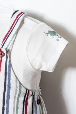 U.S. Polo Assn. Erkek Bebek Salopet Takım Çizgili Bahçıvan Tulum T-Shirt Set  - 6