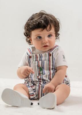 U.S. Polo Assn. Erkek Bebek Salopet Takım Çizgili Bahçıvan Tulum T-Shirt Set  - 1