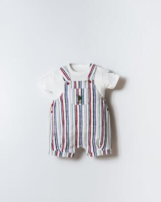 U.S. Polo Assn. Erkek Bebek Salopet Takım Çizgili Bahçıvan Tulum T-Shirt Set  - 2