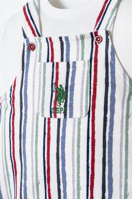 U.S. Polo Assn. Erkek Bebek Salopet Takım Çizgili Bahçıvan Tulum T-Shirt Set - 4