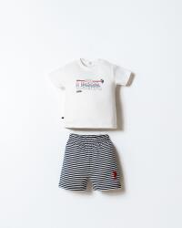 U.S. Polo Assn. Erkek Bebek Şort T-Shirt Takım %100 Pamuk Süprem Üst İnterlok Şort Çizgili Lacivert Beyaz Yazlık Alt Üst Takım Beyaz