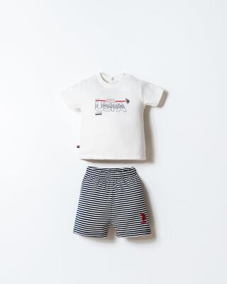 U.S. Polo Assn. Erkek Bebek Şort T-Shirt Takım %100 Pamuk Süprem Üst İnterlok Şort Çizgili Lacivert Beyaz Yazlık Alt Üst Takım - 1