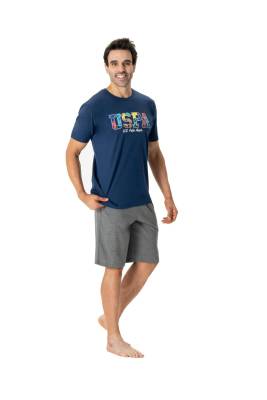 U.S. Polo Assn. Erkek Mavi Yuvarlak Yaka Şort Takımı - 3