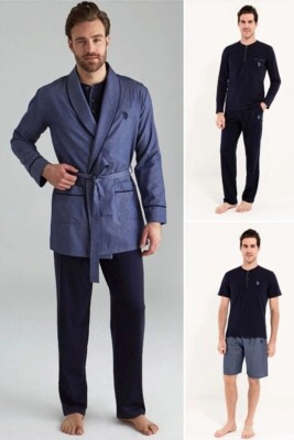 U.S. Polo Assn. Erkek Pijama Set, Çeyizlik Ropdöşambır Set, Kutulu 5 Parça Pijama Set - 1