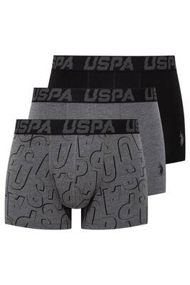 U.S. Polo Assn. - U.S. Polo Assn. Erkek Siyah Antrasit Baskılı 3'lü Erkek Boxer, %95 pamuk %5 likra