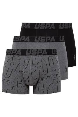 U.S. Polo Assn. - U.S. Polo Assn. Erkek Siyah Antrasit Ve Uspa Baskılı 3'lü Boxer