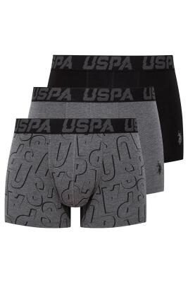 U.S. Polo Assn. Erkek Siyah Antrasit Ve Uspa Baskılı 3'lü Boxer - 1