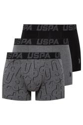 U.S. Polo Assn. Erkek Siyah Antrasit Ve Uspa Baskılı 3'lü Boxer