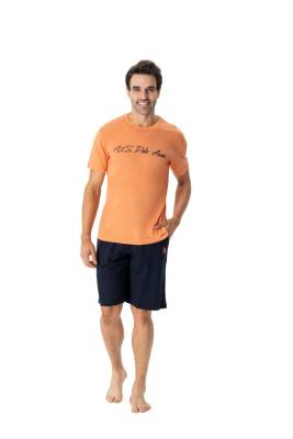 U.S. Polo Assn. Erkek Turuncu Yuvarlak Yaka Şort Takımı - 3