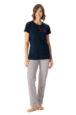 U.S. Polo Assn. - U.S. Polo Assn. Kadın %100 Pamuklu Pijama Takım, Kısakol yuvarlak Yakalı Cepli Ev Giyim (1)