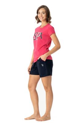 U.S. Polo Assn. - U.S. Polo Assn. Kadın %100 Pamuklu T-shirt ve Cepli Şort Takım (1)