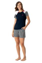 U.S. Polo Assn. Kadın Arma Nakışlı t-shirt ve şort takım, ceplidir - Thumbnail