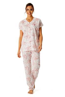 U.S. Polo Assn. - U.S. Polo Assn. Kadın Boydan Düğmeli %100 Pamuklu Pijama Takım (1)
