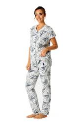 U.S. Polo Assn. Kadın Boydan Düğmeli %100 Pamuklu Pijama Takım - Thumbnail