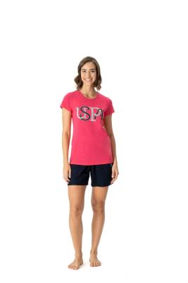 U.S. Polo Assn. - U.S. Polo Assn. Kadın Fuşya T-Shirt Şort Takımı (1)