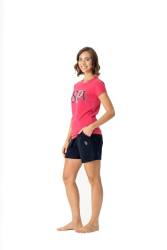 U.S. Polo Assn. Kadın Fuşya T-Shirt Şort Takımı - Thumbnail