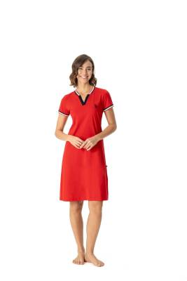 U.S. Polo Assn. - U.S. Polo Assn. Kadın Kırmızı V Yaka Rahat Elbise (1)