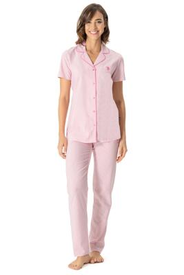 U.S. Polo Assn. Kadın Kısakol Gömlek Pijama Takım, Viskon Kumaş - 4
