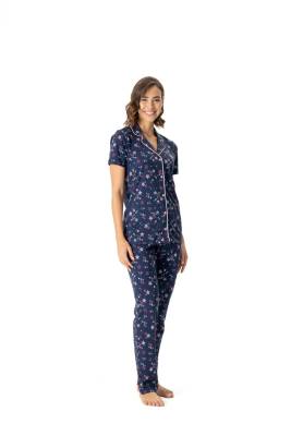 U.S. Polo Assn. - U.S. Polo Assn. Kadın Lacivert Boydan Patlı Cepli Pijama Takımı (1)