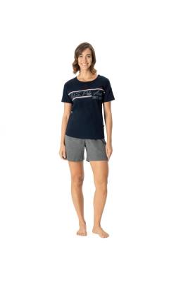 U.S. Polo Assn. - U.S. Polo Assn. Kadın Lacivert Geniş T-Shirt Şort Takımı (1)