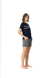 U.S. Polo Assn. Kadın Lacivert Geniş T-Shirt Şort Takımı - Thumbnail