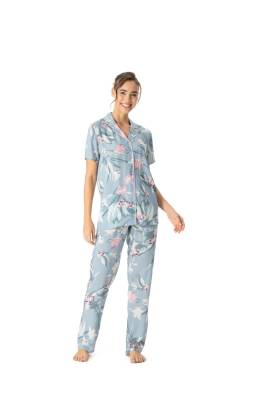 U.S. Polo Assn. - U.S. Polo Assn. Kadın Mint Boydan Patlı Desenli Pijama Takımı (1)