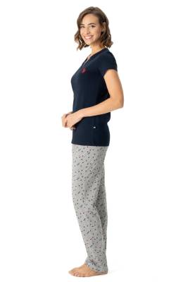 U.S. Polo Assn. - U.S. Polo Assn. Kadın V Yaka Kısakol Ev Giyim Pijama Takım (1)