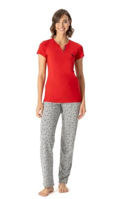 U.S. Polo Assn. - U.S. Polo Assn. Kadın V Yaka Kısakol Ev Giyim Pijama Takım